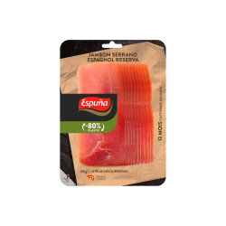 Jambon Serrano Reserva (-80% de plastiques) ESPUNA, affinage 12 mois, 8 tranches superfines