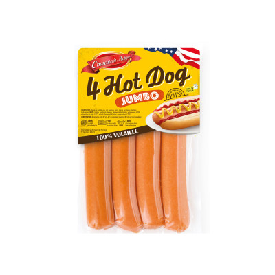 4 saucisses hot dog jumbo, congelées