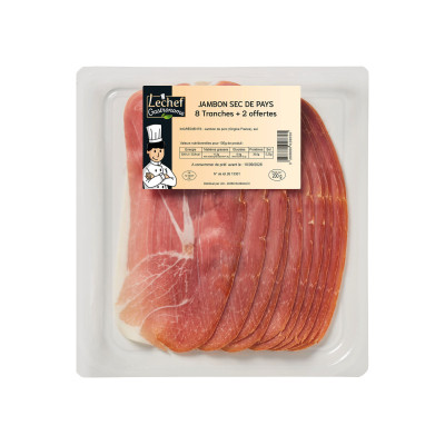 Jambon sec LECHEF, 8 tranches +2 gratuites, 200 g