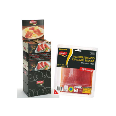 Jambon Serrano Bodega ESPUNA - 10 tranches +5 gratuites (180 g), mini-box de 84 paquets