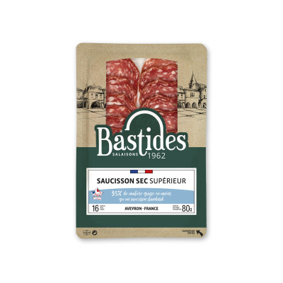 Saucisson sec supérieur -35% MG BASTIDES - 16 tranches, 80 g