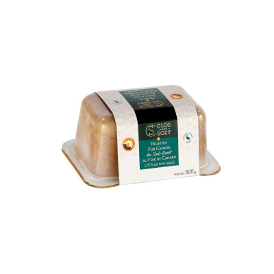 Rillettes pur canard du Sud-Ouest au foie gras CLOS SAINT SOZY, 500 g