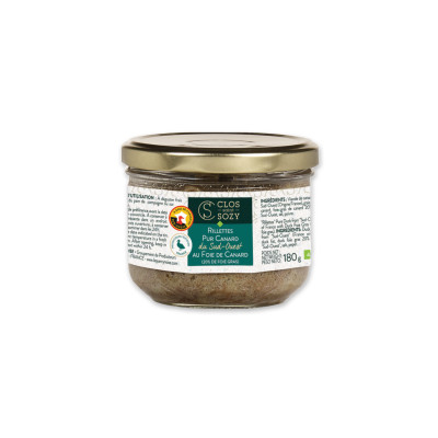 Rillettes pur canard du Sud-Ouest au foie gras (20%) CLOS SAINT SOZY, 180 g