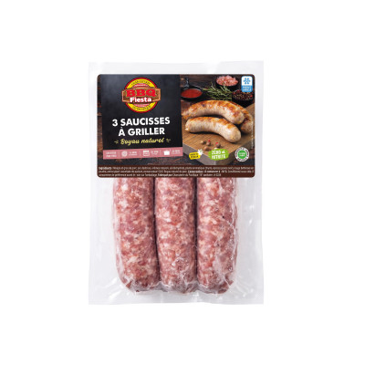 3 saucisses à griller, congelées