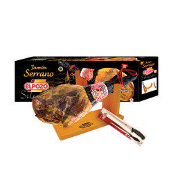 Jambon Serrano avec os EL POZO, le coffret avec griffe + couteau